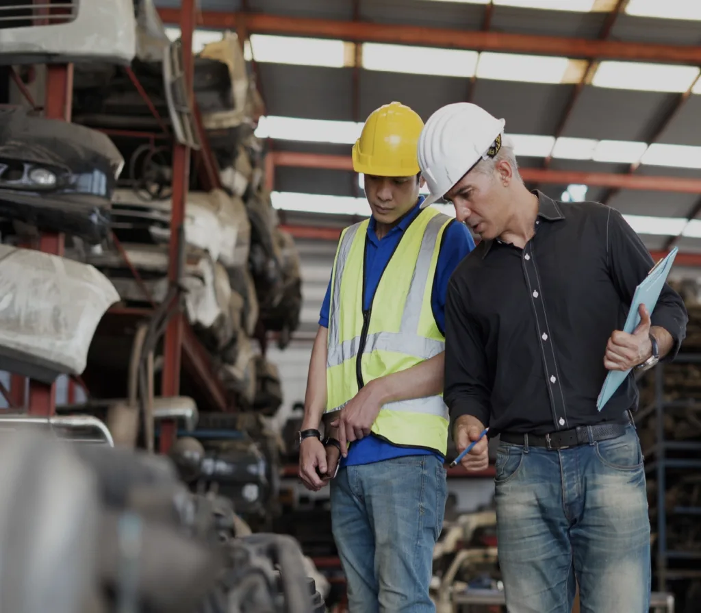 men, work, factory, checking